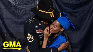 Soldier surprises daughter at high school graduation after not seeing her for years  l GMA Digital