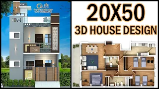20'-0"x50'-0" 3D House Design With 2d Layout Plan 20x50 4 Bedroom 3D House Plan | Gopal Architecture