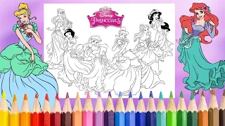 Coloring Disney Princesses in Flowers Aurora Cinderella Jasmine Belle Ariel Aurora - Coloring Pages