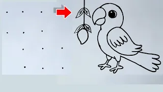 Easy Parrot drawing with dots step by step for beginners | Parrot rangoli | Parrot dots drawing