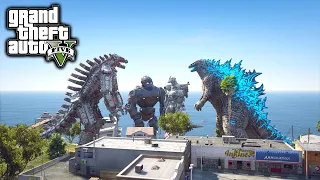 Atomic Godzilla Vs Mechani Kong, Mechagodzilla, Kiryu Gameplay ( GTA V Mods )