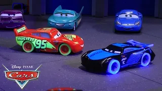 Jackson Storm Challenges Lightning McQueen on the Glowing Racetrack! | Pixar Cars