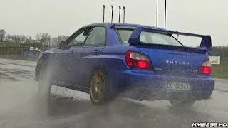 Modified Subaru Impreza STi Powersliding on Wet