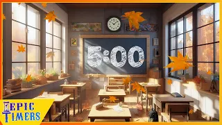 5 Minute Countdown Timer with Relaxing music Fall Classroom Scene