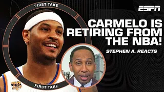 Stephen A. Smith reacts to Carmelo Anthony announcing his retirement from the NBA | First Take