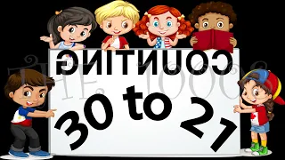 30 to 21 reverse, backward counting with English spelling written for easy learning, simple counting