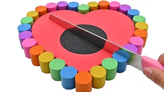 Satisfying Video l How To Make Rainbow Heart Cake with Kinetic Sand Cutting ASMR | Zic Zic