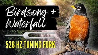 528 Hz Tuning Fork, Birdsong & Waterfall 🌀 Your Stress Relief Sanctuary