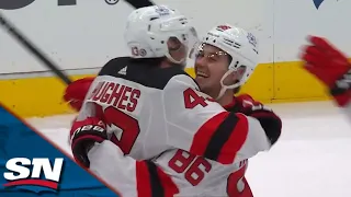 Devils' Luke Hughes Receives Feed From Brother Jack & Slaps Home First Goal Of Season