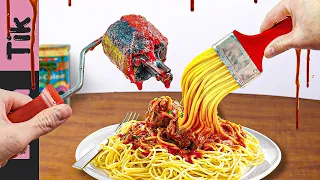 ASMR SPAGHETTI with PAINT - Lina Tik Mukbang Food No Talk.