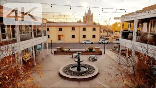 Autumn in Albuquerque New Mexico, Old Town. Virtual run, cinematic walking tour at sunrise 4K