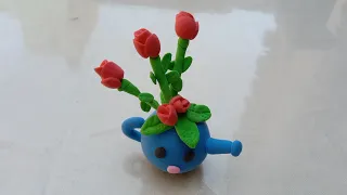 DIY How to Make Polymer Clay Miniature Teapot Flowers | Mini Clay Craft Flower Pots  | Clay tutorial