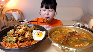 봄동 겉절이 무생채 듬뿍 넣은 비빔밥 된장찌개 먹방 Korean bibimbap Doenjang jjgae(Bean paste stew) Mukbang Eatingsound