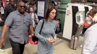 EXCLUSIVE : Very sexy slim dress Bella Hadid arriving at Gare du Nord sation in Paris