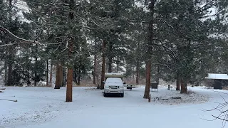 Snowy Riverside Truck Camping (cooking pizza in my truck camper)