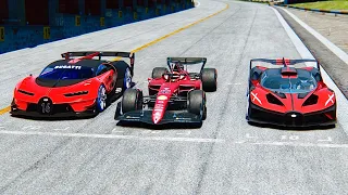 Ferrari F1 2022 F1-75 vs Bugatti Bolide vs Bugatti Vision GT at Drag Race 20 KM