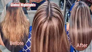 Hair colour with Ash Blond  Highlights | Global Highlights By Lashes Parlour