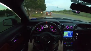 sunset POV drive in a Mustang GT with headers