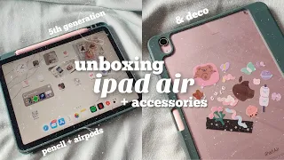 iPad air 5th gen unboxing📦| Apple pencil 2 + airpods & aesthetic case deco