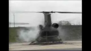 Ground Resonance Chinook CH-47 Helicopter Test and Self Destructs with Rear View of Rotor Breaking