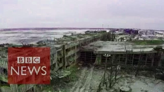 Drone footage shows destroyed Donetsk airport