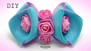 БАНТИК С РОЗАМИ ИЗ РЕПСОВОЙ ЛЕНТЫ, МК DIY HAIR BOW WITH ROSES TUTORIAL МОЙМК