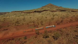 Centurion triple fuel road train at South Fortescue River. 0238