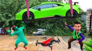 13+ Mr. Joe on Mercedes LIFTED CAR into SKY at Quadrocopter VS Green Man on Lamborghini Huracan