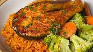 Let’s  Cook with Me || Delicious Jollof Rice || Tasty Salmon and Veg