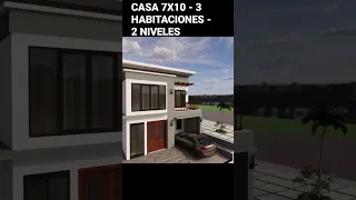 Diseño de casa 7x10 metros - 3 habitaciones  - 2 niveles