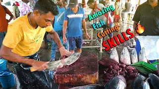 Tuna Fish Cutting Skills Sri Lanka | Amazing Fish Cutting Experts | Fastest cutting speed！| 4K