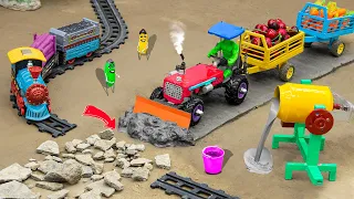 Diy tractor making mini bulldozer to repair train raiway | diy mini concrete mixer | @Sunfarming