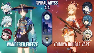 C0 Wanderer Freeze & C0 Yoimiya Double Vape | Spiral Abyss 4.4 Floor 12 9 Stars | Genshin Impact