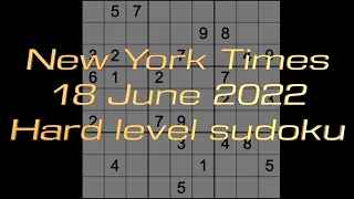 Sudoku solution  – New York Times sudoku 18 June 2022 Hard level