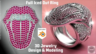 Full Iced Out Ring 3D Jewelry Modeling Gemstones Pavé in Blender 3.5 with the Jewelry Jedi