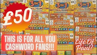 £50 mix of Cashword Blocks and 3 in 1 Scratch Cards. Cashword Tuesday has new card in plays.