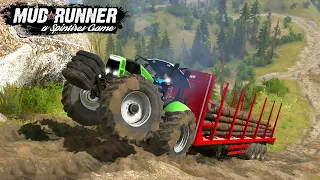 Spintires: MudRunner - DEUTZ Tractor With A Semi Trailer Climbs A Steep Uphill