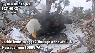 Big Bear Eagles🦅Jackie Tends To Egg#2 Through A Snowfall❄️Message From FOBBV💔2021-03-23