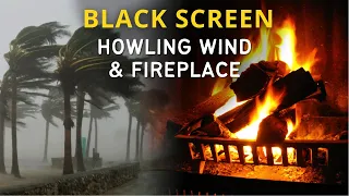 Sleep Like a Baby w/ Howling Winds & Crackling Fireplace | Wind Storm Sounds | 8 hours Black Screen