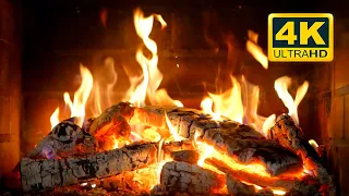 Cheminée 4K 🔥 Fond de feu confortable (12 HEURES). Vidéo de cheminée avec bûches brûlantes