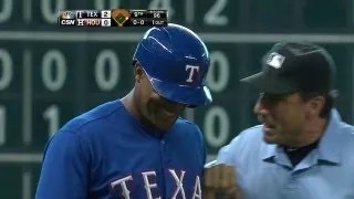 Beltre flees to left field to avoid tag