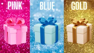 Choose your gift 🤩💝🤮 || 3 gift box challenge || Pink Blue Gold #pickonekickone #giftboxchallenge