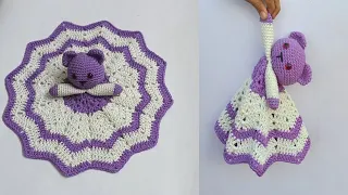 Crochet Bear Lovey | Security Blanket for Baby - Amigurumi Bear