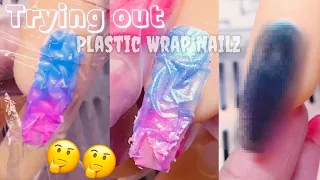 🌀Trying Plastic Wrap Nails🌀| Beginner Friendly| Elennailedit