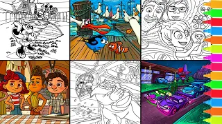 Coloring Mickey Mouse, Minnie Mouse, Finding Nemo, Luca, Pinocchio, Cars | Disney Coloring Pages