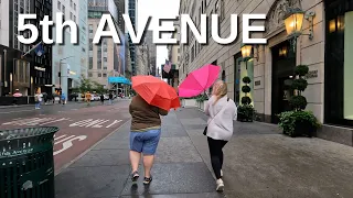 NEW YORK CITY Walking Tour [4K] - 5th AVENUE ... Rain and Wind