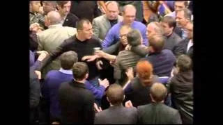 Raw: Ukranian Lawmakers Fight in Parliament