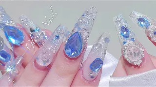 sub) Transparent Glossy Nails✨💙/🇰🇷Korean Nails /  Magnet nails / Nail art / Self-nails / ASMR