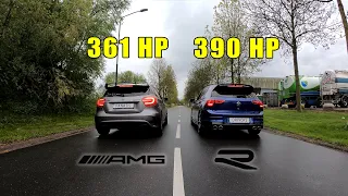 Mercedes A45 AMG vs Stage 1 Volkswagen Golf 8R Launch Control Race & Revving