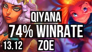 QIYANA vs ZOE (MID) | 12 solo kills, 74% winrate, Godlike | EUW Master | 13.12